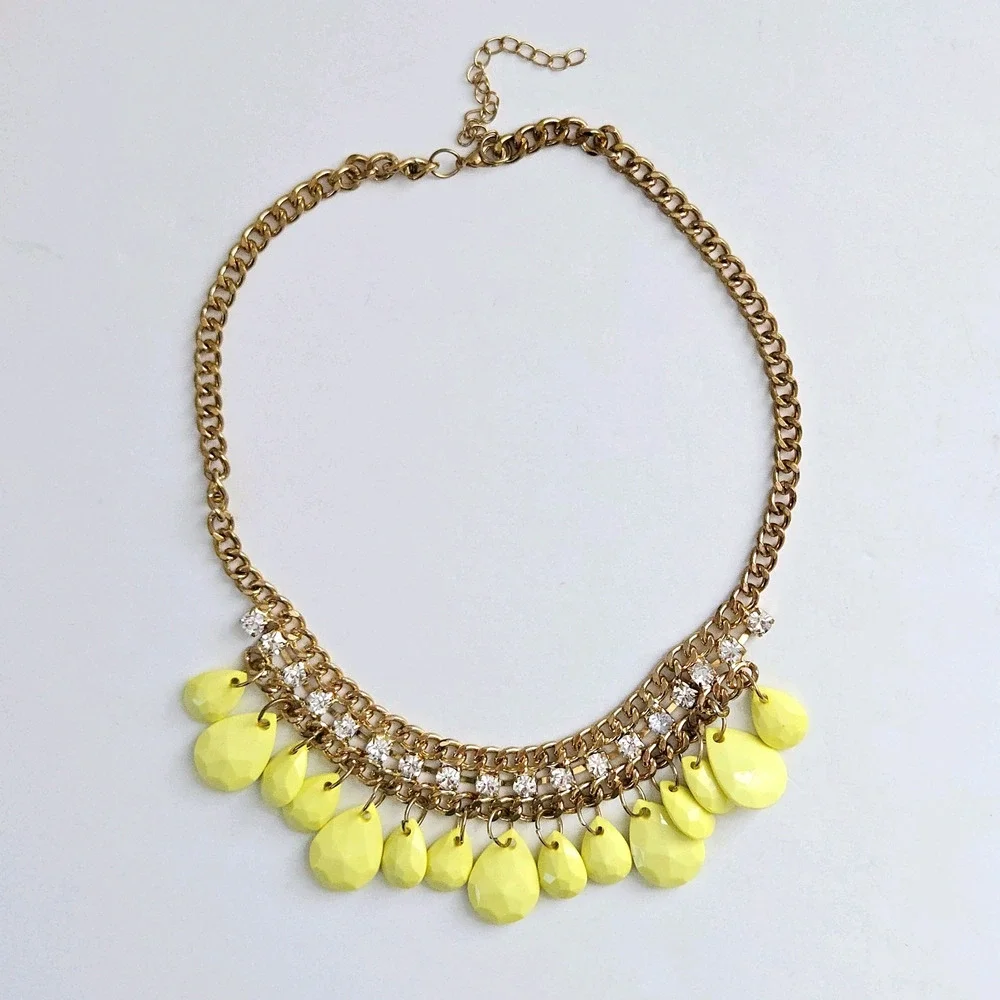Statement Necklace Goldtone Rhinestone Beaded Retro Cocktail Midcentury Classic